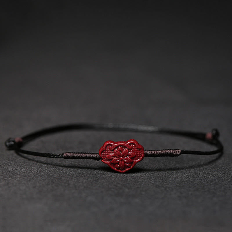 Fortune Jewel Handmade Plum Blossom Four Leaf Clover PiXiu Lotus Koi Fish Cinnabar Blessing Braid Bracelet