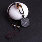 Fortune Jewel Natural Black Obsidian Taoism Five Sacred Mountains Nine-Character Mantra Carved Strength Yin Yang Necklace Pendant Key Chain