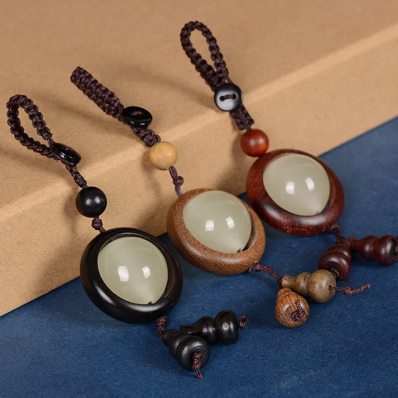 Fortune Jewel Red Sandalwood Ebony Wood Green Sandalwood Luminous Lucky Bead Gourd Peace Key Chain