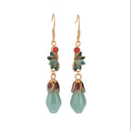 Fortune Jewel Magnolia Flower Jade Pattern Luck Prosperity Drop Dangle Earrings