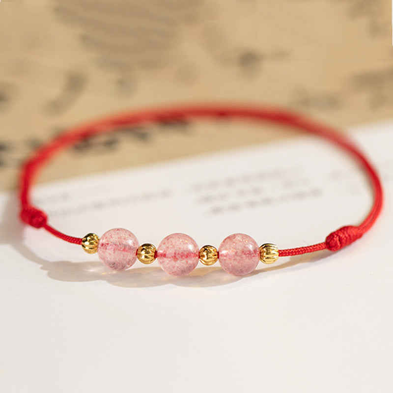 Fortune Jewel Strawberry Crystal Beads Luck Red String Anklet