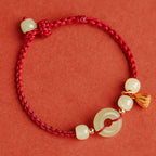 Fortune Jewel Round Peace Buckle Jade Lotus Happiness Abundance Wealth String Bracelet