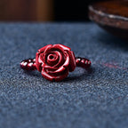 Fortune Jewel Garnet Cinnabar Lucky Bead PiXiu Om Mani Padme Hum Rose Protection Ring
