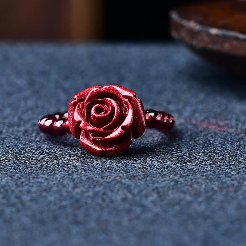 Fortune Jewel Garnet Cinnabar Lucky Bead PiXiu Om Mani Padme Hum Rose Protection Ring