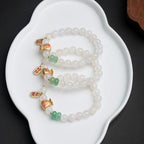 Fortune Jewel Natural White Agate Red Agate Money Bag Fu Character Four Leaf Clover Protection Bracelet