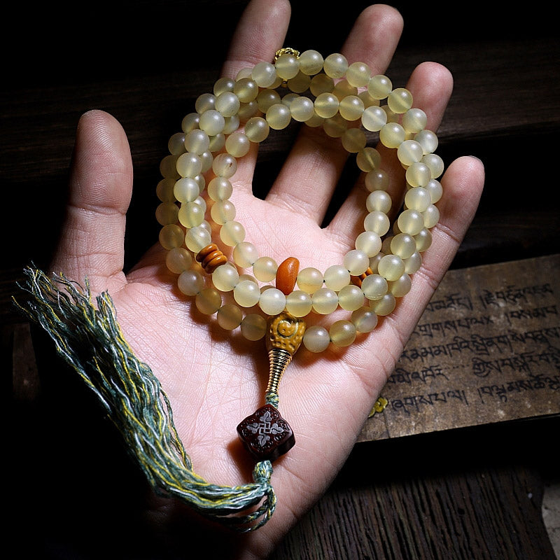 Fortune Jewel 108 Mala Beads Tibet Sheep Horn Amber Luck Bracelet