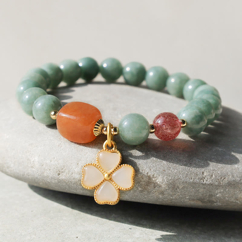 Fortune Jewel Jade Four Leaf Clover Charm Prosperity Bracelet