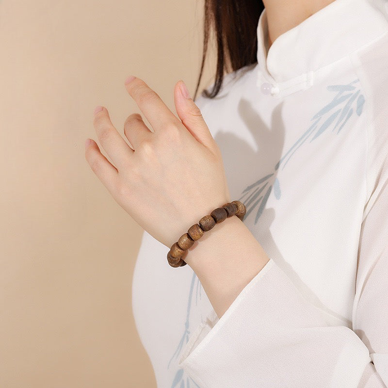 Natural Old Material Hainan Agarwood High-Oil Barrel Bead Bracelet