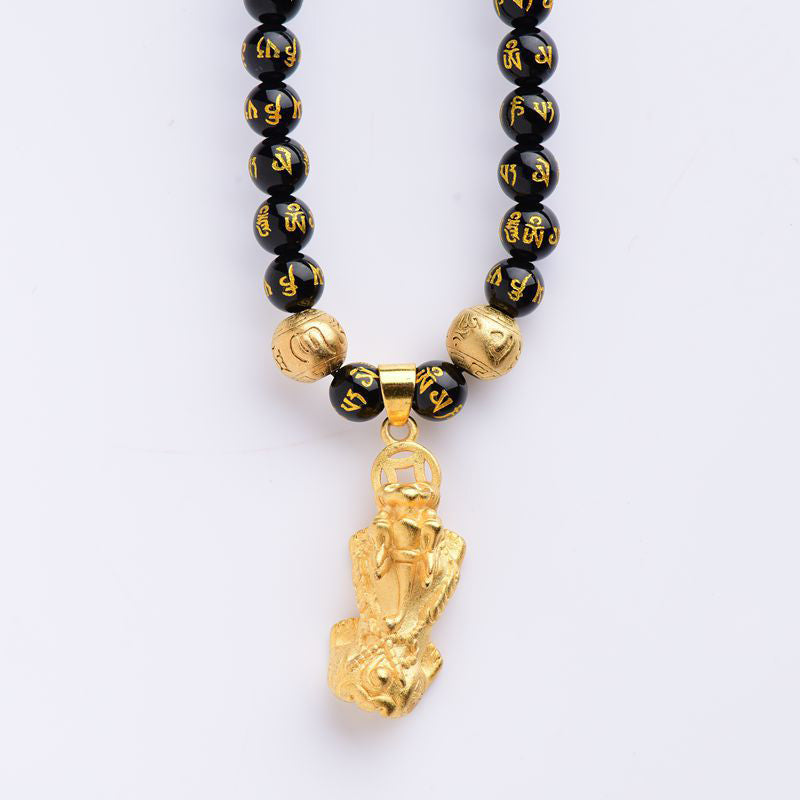 Fortune Jewel FengShui Obsidian PiXiu Wealth Necklace