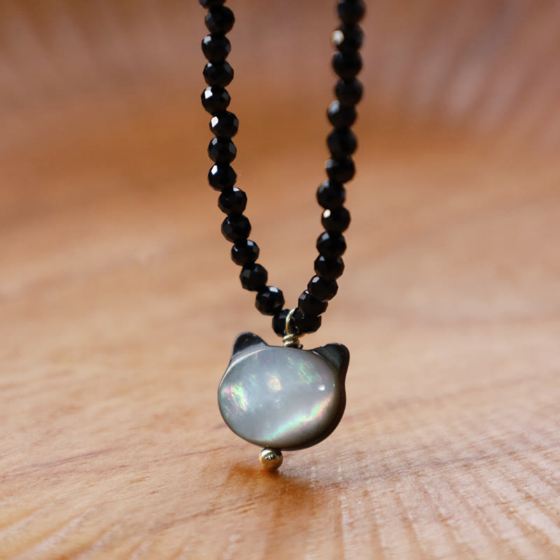 Fortune Jewel Black Spinel Cute Cat Motivate Choker Necklace