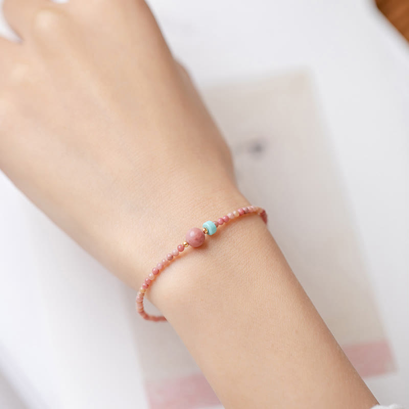 Fortune Jewel 14K Gold Plated Natural Rhodonite Loving Energy Chain Bracelet