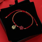Fortune Jewel Cinnabar Flower Fu Character Blessing Braided String Bracelet