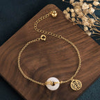 Fortune Jewel White Jade Double Happiness Fortune Bracelet