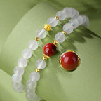 Fortune Jewel 925 Sterling Silver Natural White Agate Cinnabar Double Wrap Protection Bracelet