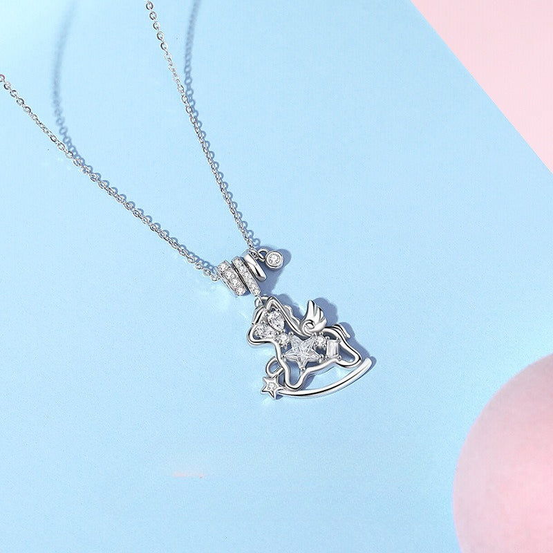 S925 Sterling Silver Small Flying Horse Necklace for Women – Boutique Design