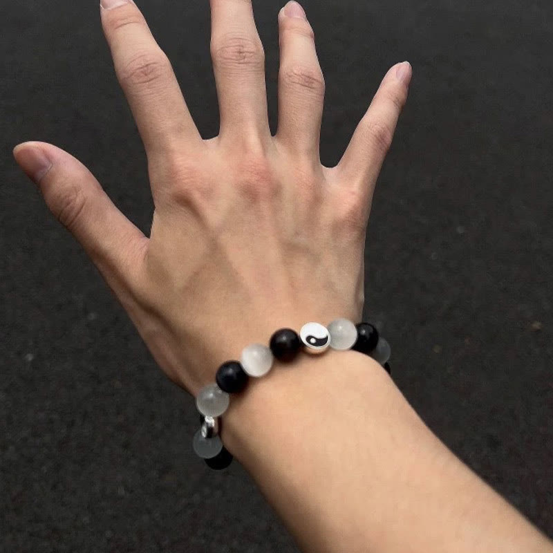 Fortune Jewel Black Obsidian Cat's Eye Yin Yang Purification Strength Bracelet