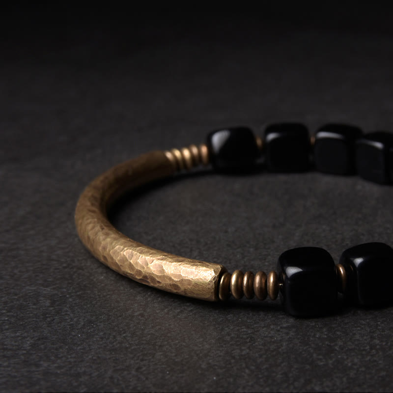 Fortune Jewel Black Obsidian Crystal Copper Strength Couple Bracelet