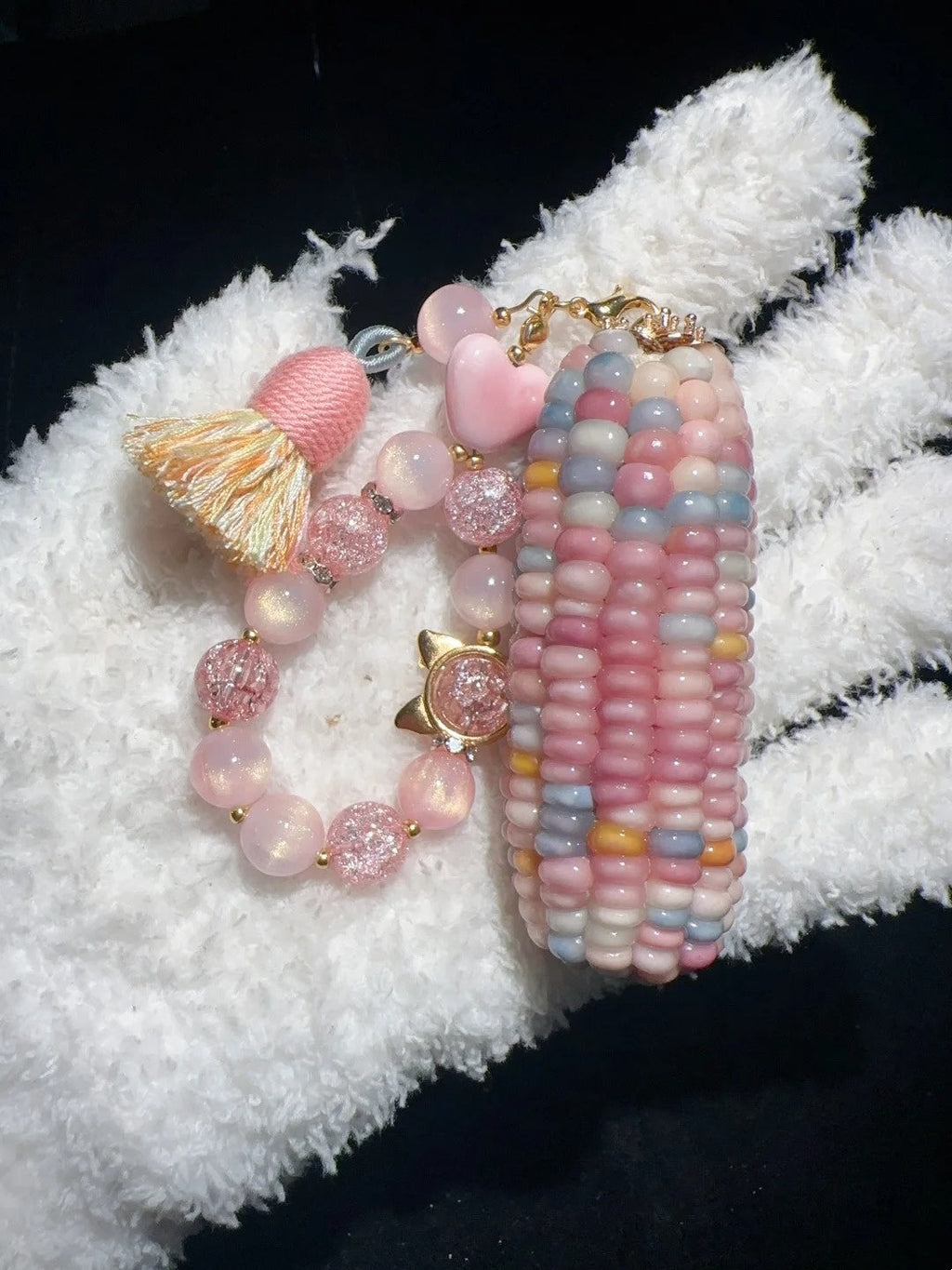 Soft Peach Pink Natural Handmade Corn Charms for Stress Relief