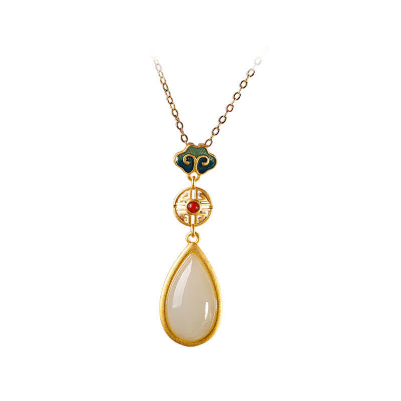 Fortune Jewel 925 Sterling Silver Hetian White Jade Water Drop Chain Necklace Pendant Bracelet
