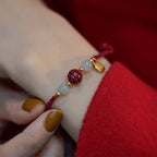 Fortune Jewel Cinnabar Jade Lotus Calm Red String Weave Bracelet