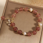 Fortune Jewel Strawberry Quartz Pearl Cute Zircon Honeybee Positive Charm Bracelet