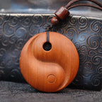Fortune Jewel Lightning Struck Jujube Wood Yin Yang Luck Protection Necklace Pendant Fortune Jewel