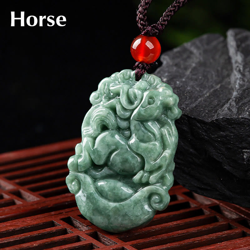 Buddha Stones Natural Jade 12 Chinese Zodiac Prosperity Necklace Pendant Fortune Jewel