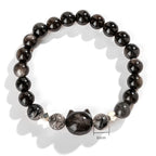 Fortune Jewel Natural Silver Sheen Obsidian Cute Cat Head Protection Bracelet