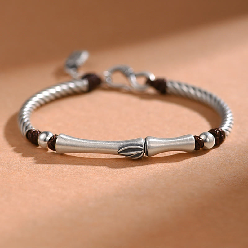 Fortune Jewel 999 Sterling Silver Bamboo Pattern Cicada Luck Wealth Bracelet