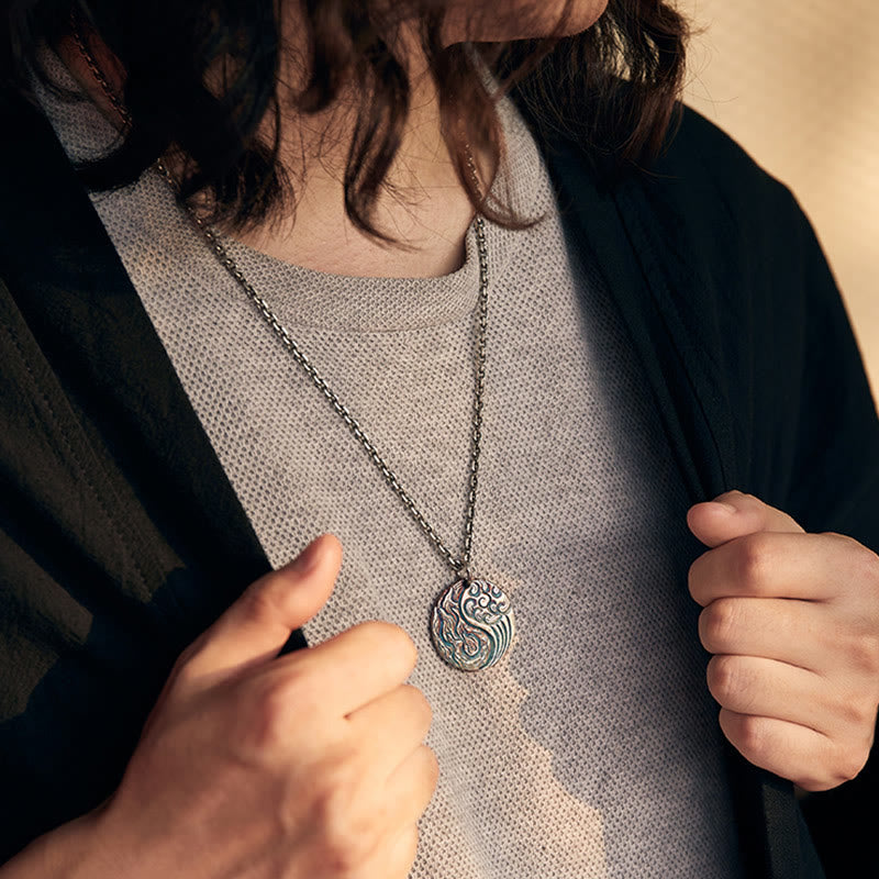 Fortune Jewel 990 Sterling Silver Yin Yang Water and Fire Balance Necklace Pendant Fortune Jewel
