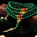 Fortune Jewel 108 Beads Natural Green Agate Success Bracelet Mala