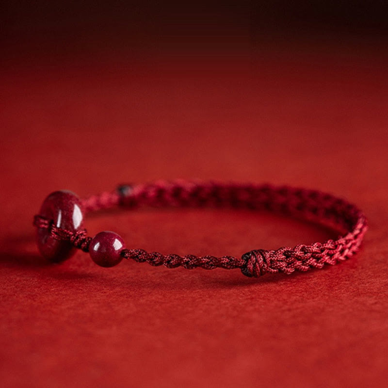 Fortune Jewel Handmade Cinnabar Peace Buckle Safe and Healthy Charm Blessing String Bracelet Anklet