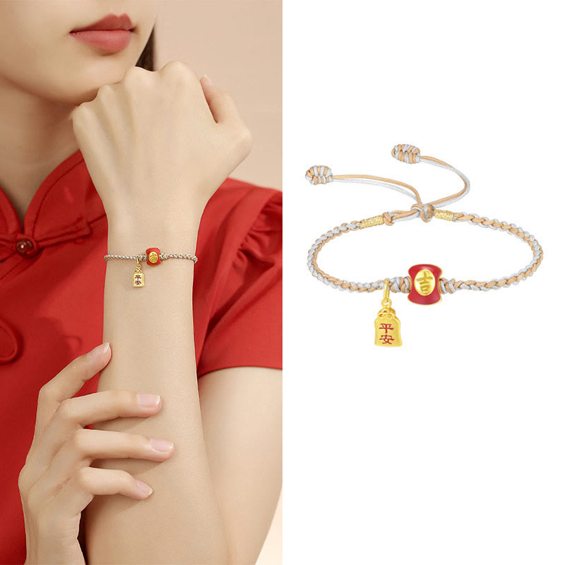Fortune Jewel 925 Sterling Silver Handmade Auspicious Chinese Character Blessing Braided String Bracelet