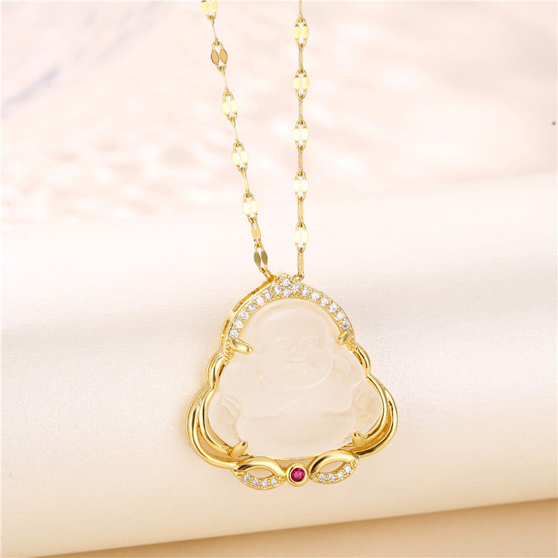 Fortune Jewel Natural Laughing Buddha Peace Necklace Fortune Jewel