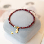 Fortune Jewel Natural Strawberry Quartz Garnet Jade Lucky Fortune Fu Character Healing Charm Bracelet