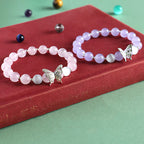 Fortune Jewel Blue Chalcedony Pink Crystal Purple Chalcedony Butterfly Energy Bracelet