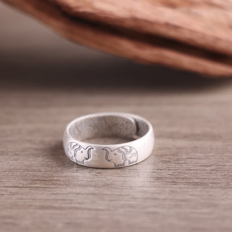 Fortune Jewel 999 Sterling Silver Lotus Elephant Six True Words Blessing Ring Fortune Jewel