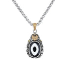 Fortune Jewel Tibet Dzi Bead Garuda Pattern Copper Metal Wealth Necklace Pendant