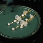 Fortune Jewel Pearl Flower Petals Luck Drop Earrings