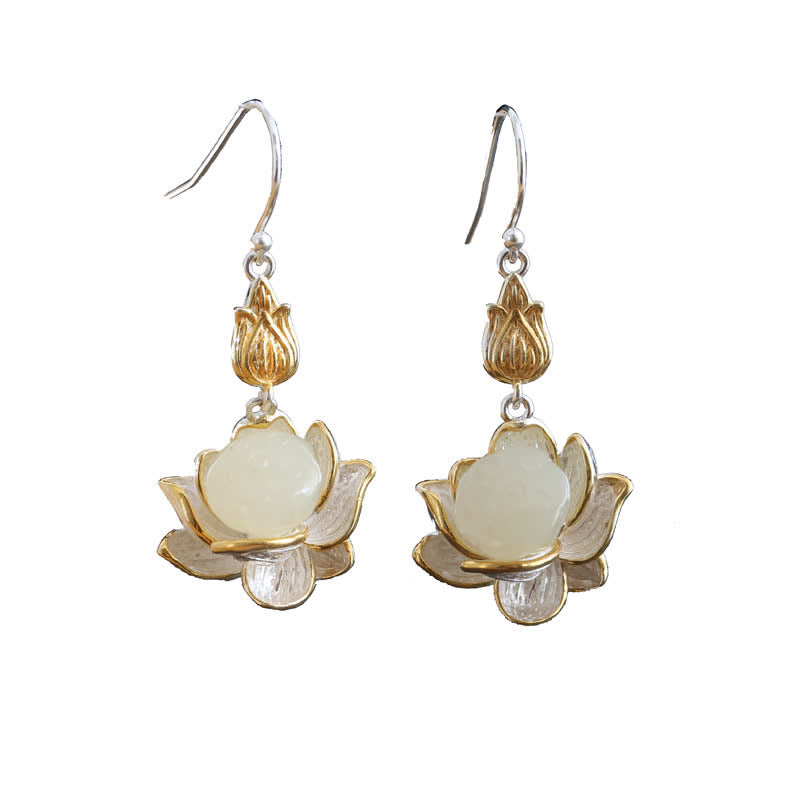 Fortune Jewel White Jade Protection Harmony Drop Earrings