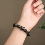 Fortune Jewel Gold Sheen Obsidian Silver Sheen Obsidian Lovely Paw Lucky Cat Protection Bracelet
