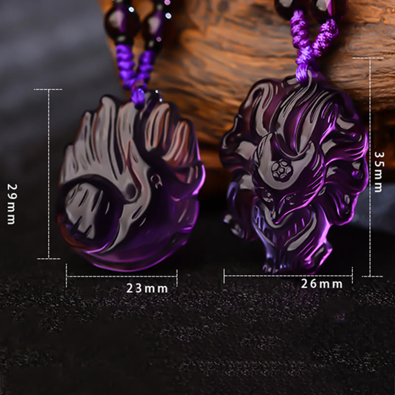 Fortune Jewel Natural Amethyst White Crystal Citrine Nine Tailed Fox Luck Necklace Pendant