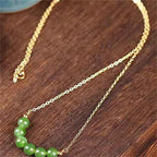 Fortune Jewel 14k Gold Plated Hetian Cyan Jade Beaded Luck Necklace Pendant