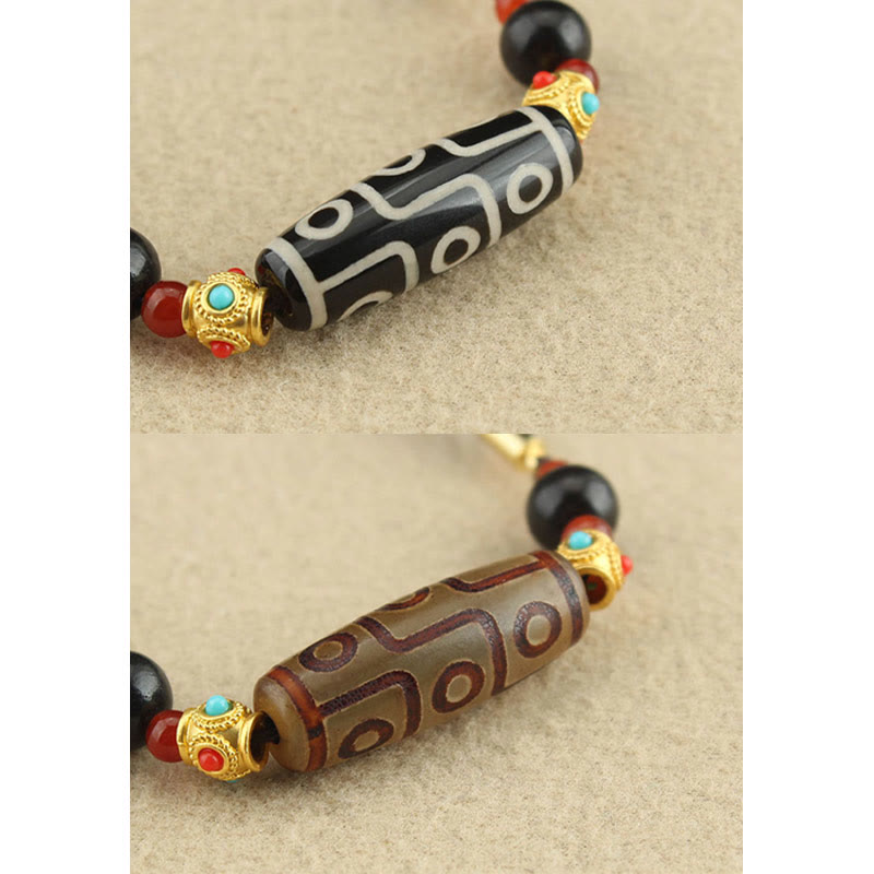 Fortune Jewel Tibetan Nine-Eye Dzi Bead Protection Blessings String Necklace Pendant