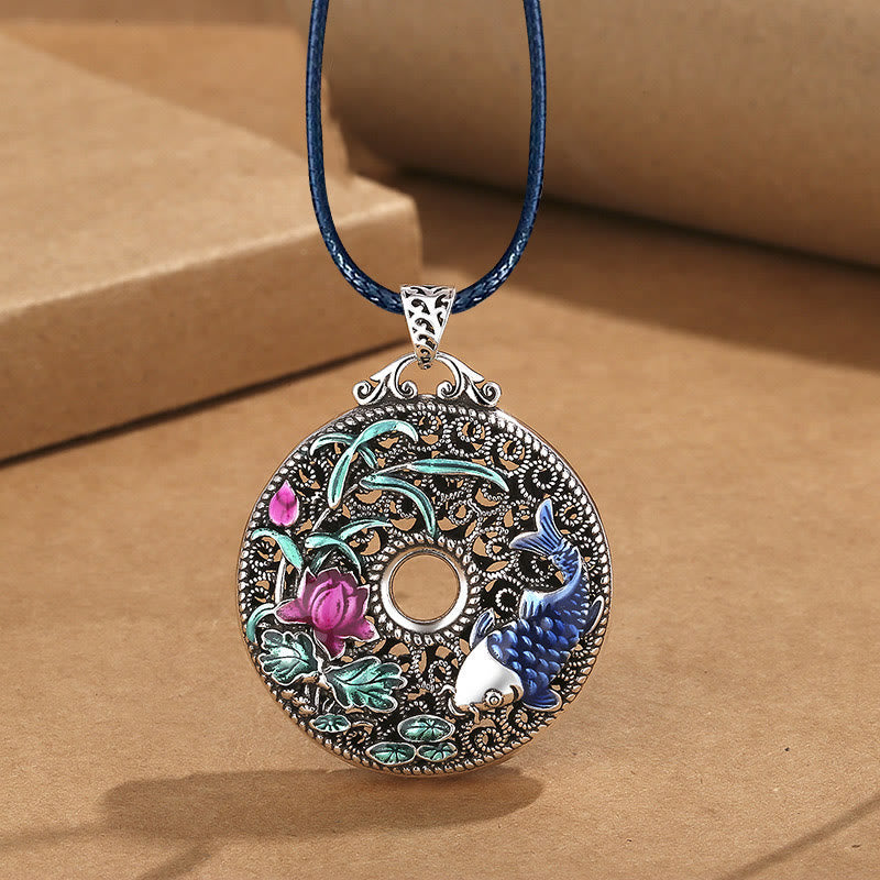 Fortune Jewel Koi Fish Lotus Peace Buckle Fu Character Wealth Luck Necklace Pendant Fortune Jewel