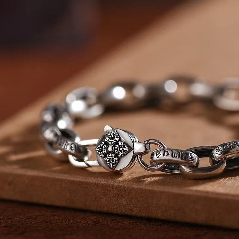 Fortune Jewel Om Mani Padme Hum Double Dorje Copper Engraved Wisdom Bracelet