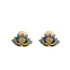 925 Sterling Silver Hetian Cyan Jade Lotus Flower Success Earrings Fortune Jewel