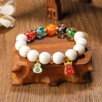 Fortune Jewel Tibetan Incense Ash Porcelain Luminous Fluorescent Liuli Glass Bead Gourd Copper Coin Charm Peace Bracelet