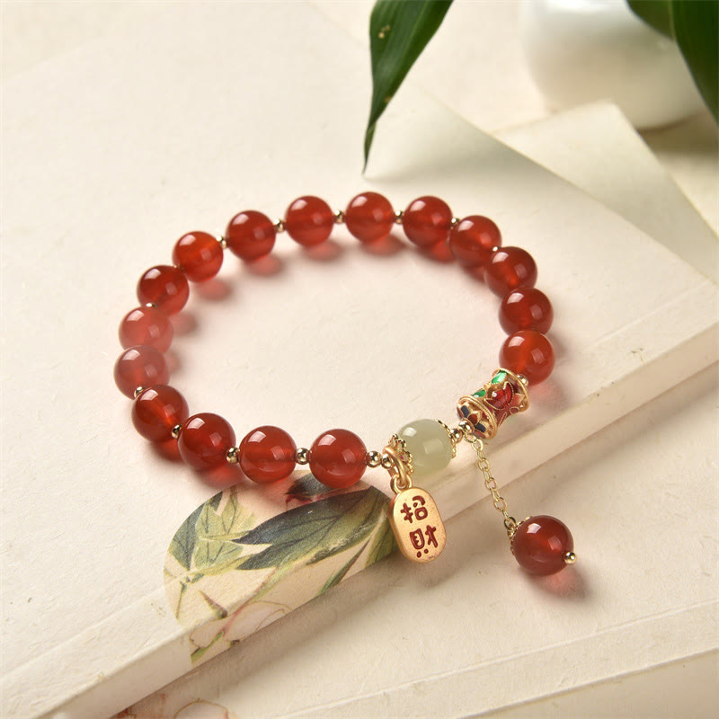 Fortune Jewel Natural Red Agate Jade Confidence Fortune Blessing Charm Bracelet