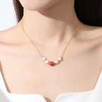 Fortune Jewel 925 Sterling Silver Pearl Cinnabar Sincerity Healing Bead Chain Necklace Pendant